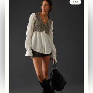 Anthropologie layered Jacquard vest and blouse